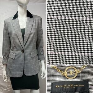 Donna Karan New York Women’s 8 Black White Purple Houndstooth Blazer Jacket